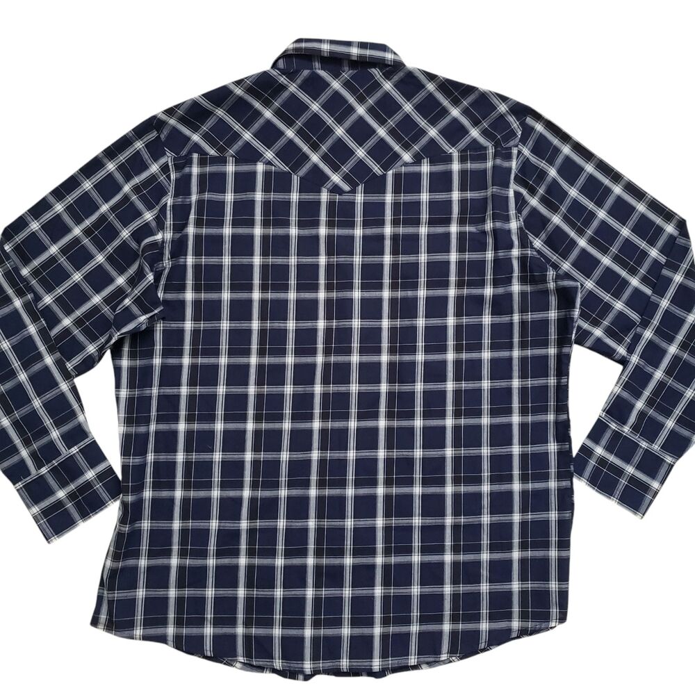 Wrangler Western Pearl Snap Shirt Mens XL Blue Plaid Long Sleeve Cowboy Outdoor - Picture 13 of 13